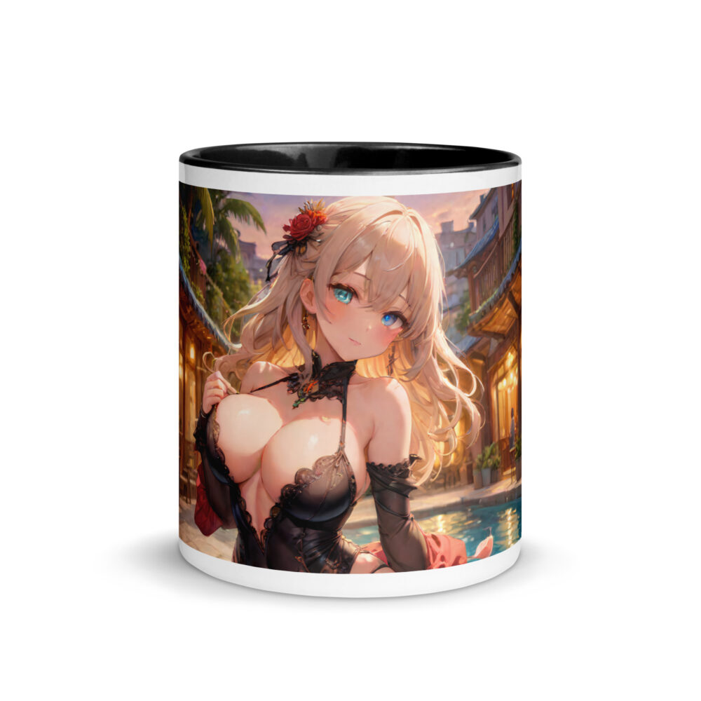 Kawaii Ahegao Girl Coffee Mug, Cute Anime Waifu with Color Inside - Image 3