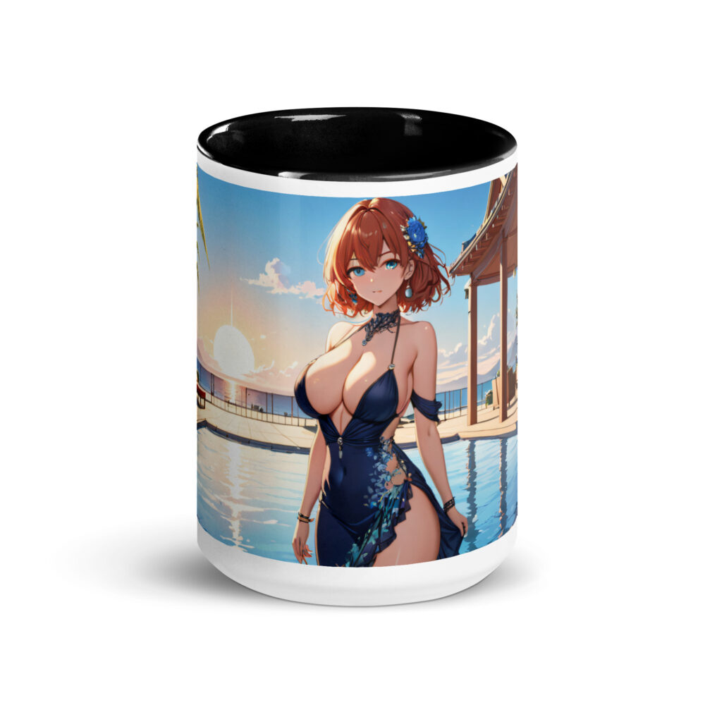 Kawaii Waifu Ceramic Mug, Hot Anime Girl with Color Inside