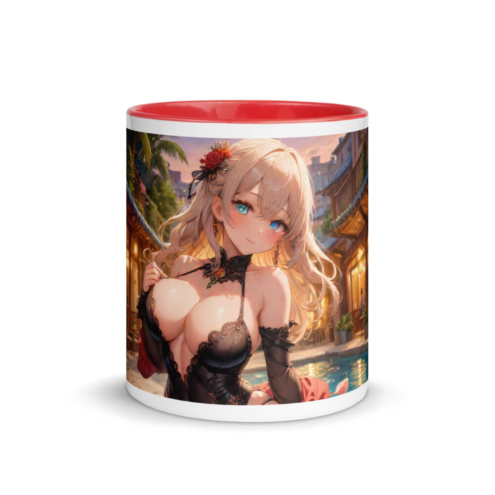 Kawaii Ahegao Girl Coffee Mug, Cute Anime Waifu with Color Inside