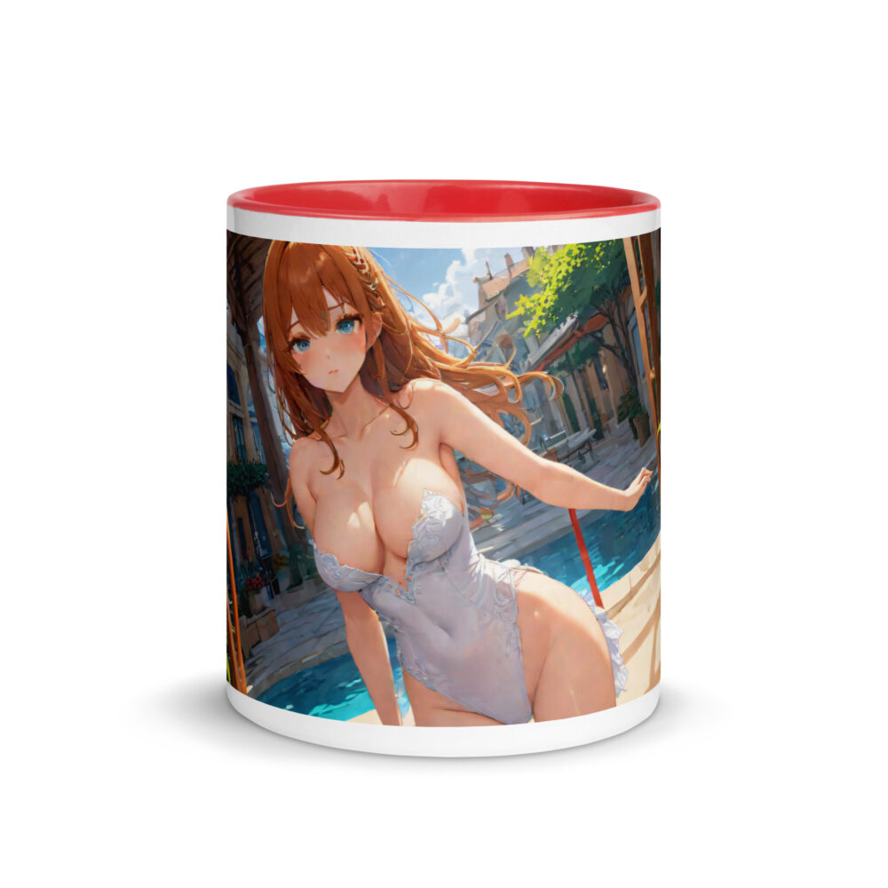 Aesthetic Waifu Mug, Cute Anime Girl Ceramic Cup with Color Inside