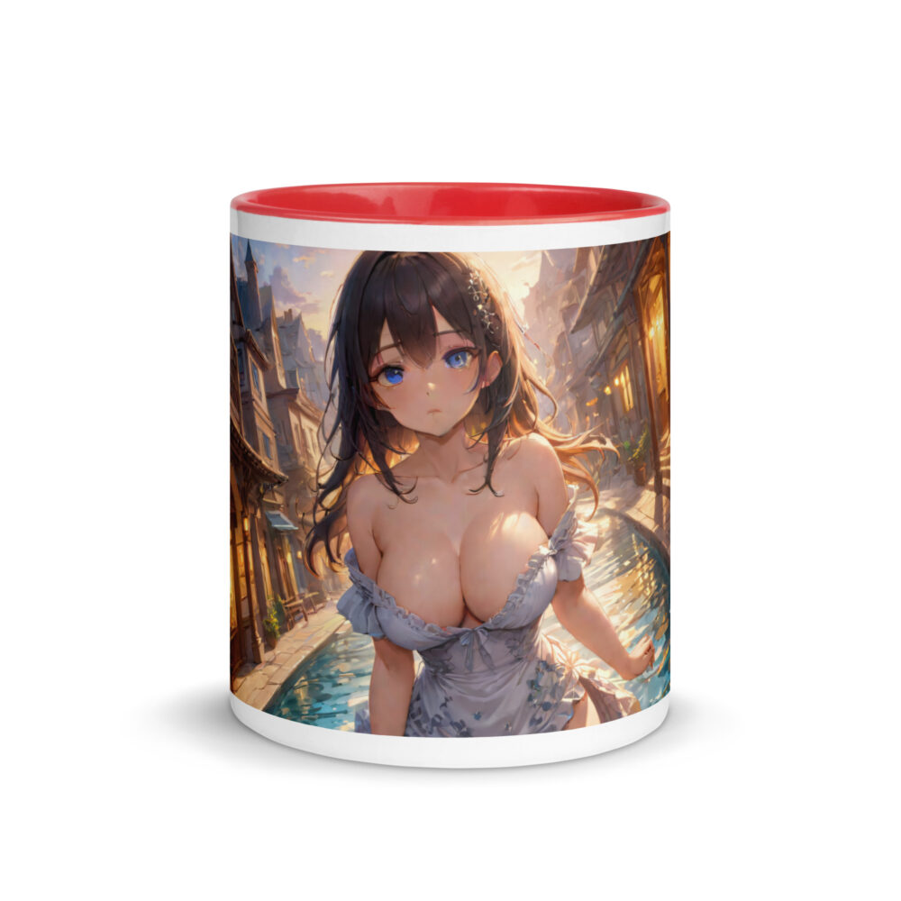 Ecchi Anime Girl Mug, Kawaii Waifu Design with Colored Interior