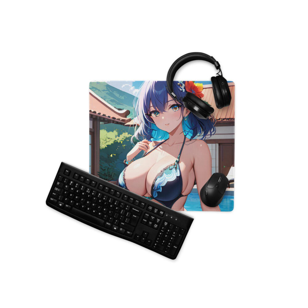 Anime Girl Waifu in bikini at the pool Mousepad - Image 2
