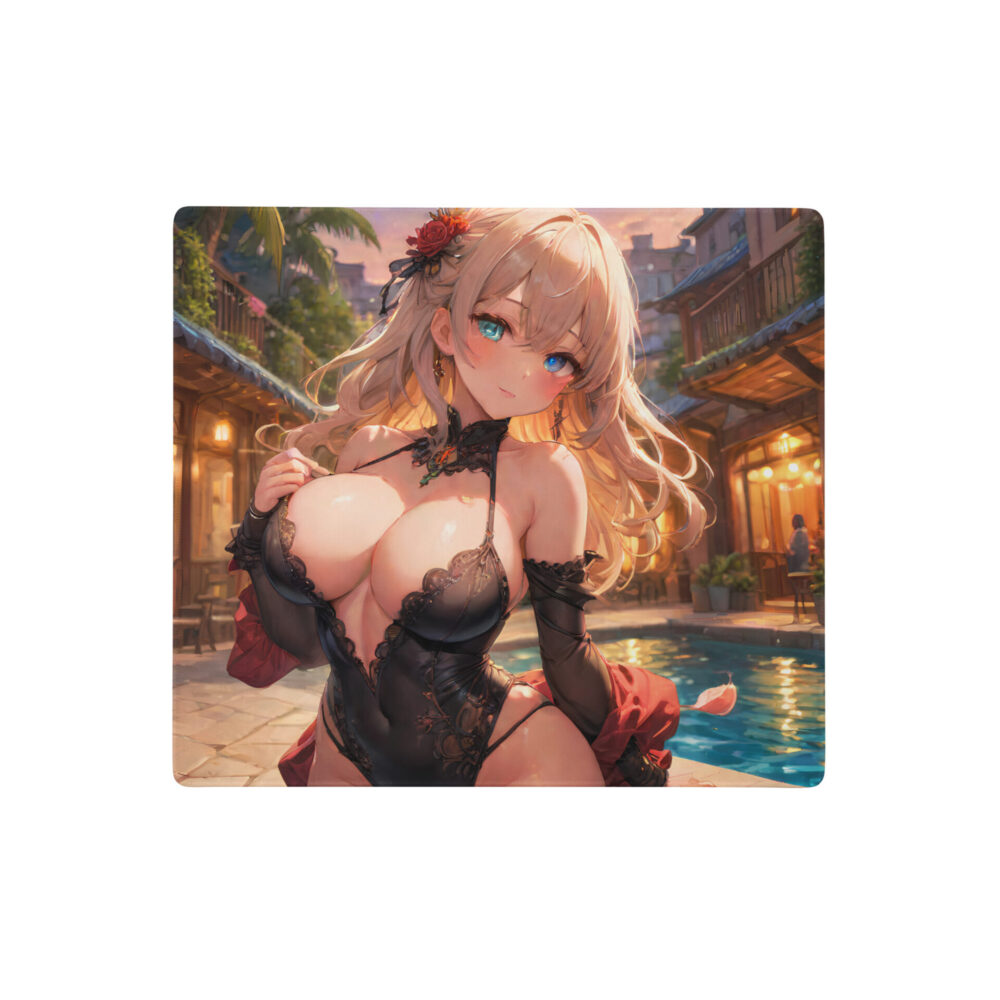 Sexy blonde Anime Waifu in lingerie at the pool - Gaming mouse pad - Image 2