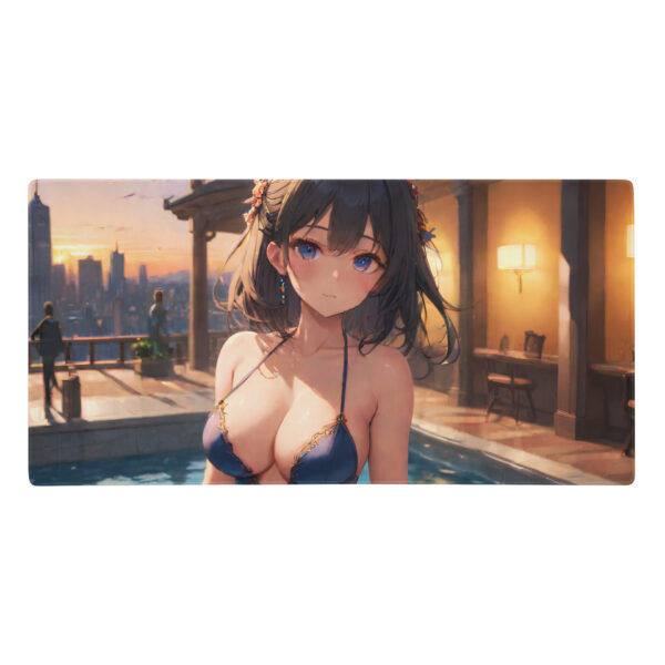 Black haired Anime Girl in lingerie at the city pool - Gaming mouse pad